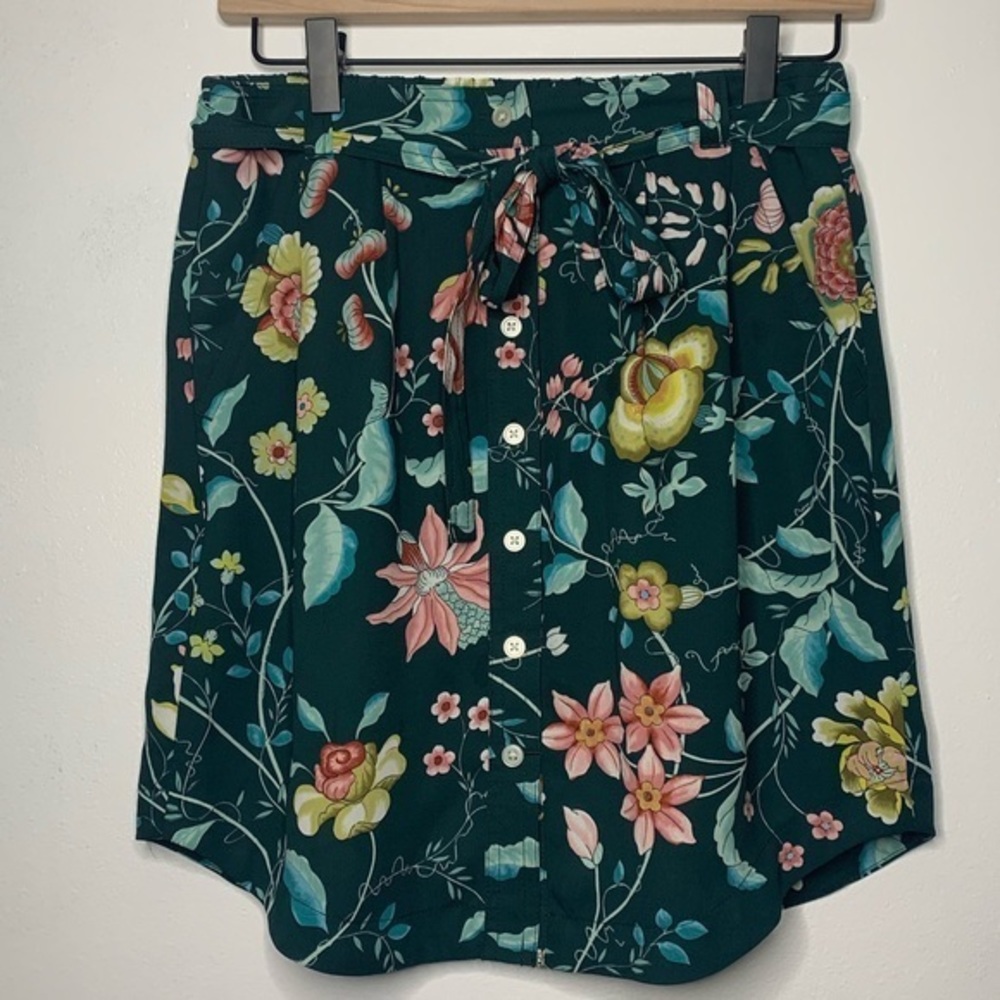 Loft Vine Tie Waist Button Floral Skirt